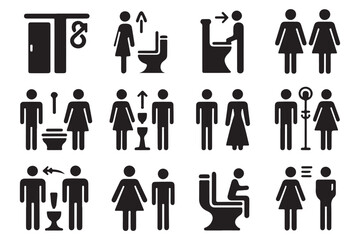 Washroom Silhouette Icons Simple Male and Female Toilet Vector