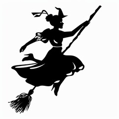Silhouette witch flying on broomstick. Halloween vector