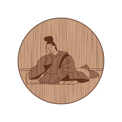 木彫り風円形百人一首　源俊頼朝臣