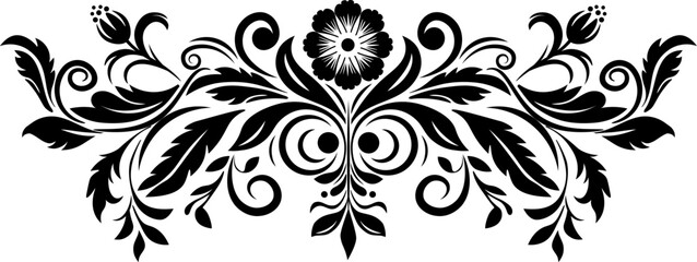 Intricate black and white design with floral elements, flowers and leaves. The monochrome palette, complex floral design, ideal choice for projects seeking a touch of sophistication and artistry.