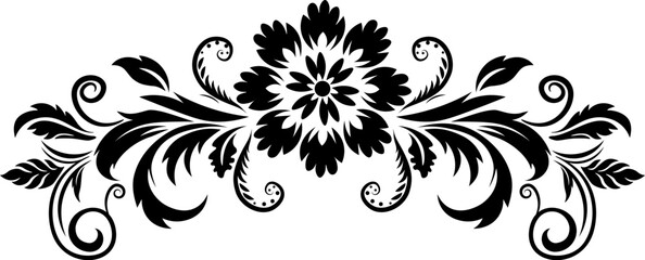 Intricate black and white design with floral elements, flowers and leaves. The monochrome palette, complex floral design, ideal choice for projects seeking a touch of sophistication and artistry.
