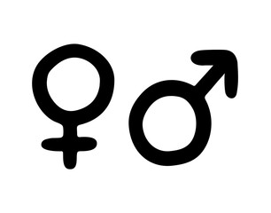 Female male gender symbol,  cartoon doodle man woman gender symbols vector illustration design elements