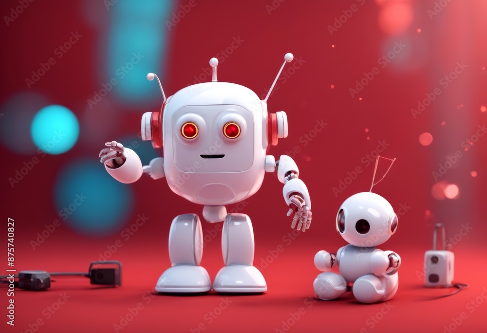 Aufkleber robot ai icon phone art service call business cartoon support smart three funny smiling computer pos