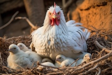 Fototapeta premium Graceful large hen perched in nest, a serene and captivating sight of nature s beauty
