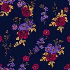 Depth and Balance in Purple and Red Floral Pattern