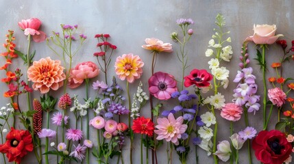 An enchanting symphony of vibrant summer blooms in full bloom against a cool stone backdrop.