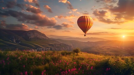 Obraz premium Early morning happy birthday hot air balloon