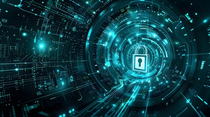Obraz premium Digital background featuring digital lock and cyber security elements, perfect for showcasing products in online marketing visuals.