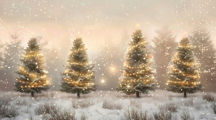 Christmas Trees in a Snowy Forest