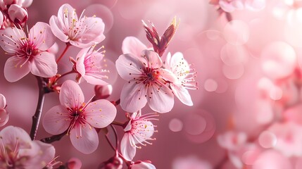 Soft and soothing pink background with cherry blossoms delicately placed, conveying a sense of serenity and gentle beauty.