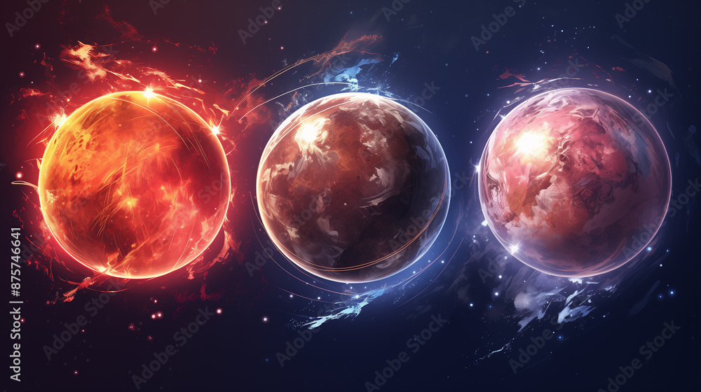 Wall mural 3 planets anime style