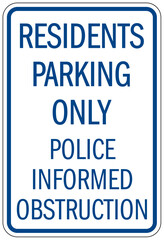 Resident parking sign