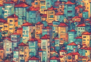Fototapeta premium tourtourism holidaymaker red yellow illustration famousplace sun blue intelligence design colourful vertical brazil sunny southamerica abstract tradition sky jan colours sand art decoration pattern tr