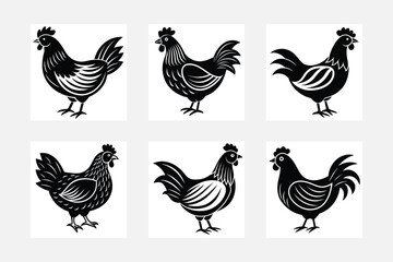 rooster  vector silhouette set 