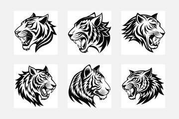 tiger vector silhouette set 