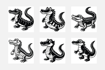 Alligator vector silhouette set 