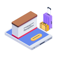 Well-crafted isometric icon of hotel reception 

