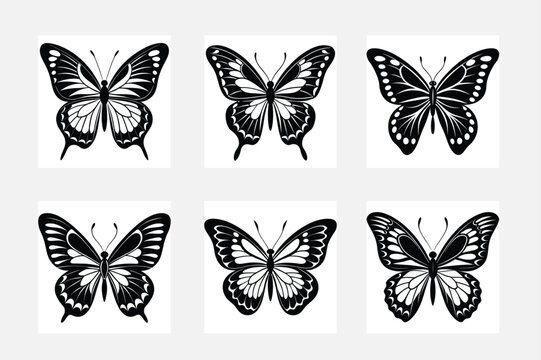 Monarch butterfly silhouettes collection vector 