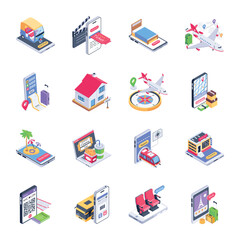 WebPack of Internet Bookings Isometric Icons 

