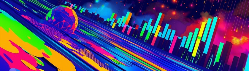 Colorful Geometric Shapes And Abstract Cityscape Wallpaper.