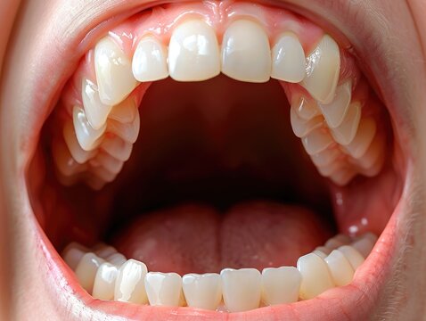 Close-up of aligned upper teeth and misaligned lower teeth