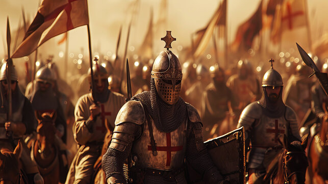 Ancient times Christian soldiers crusaders warriors war conflict concept