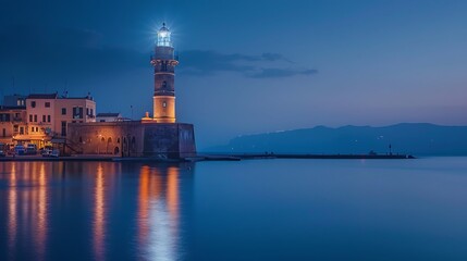 Fototapeta premium Lighthouse at the Harbor in Crete, Greece