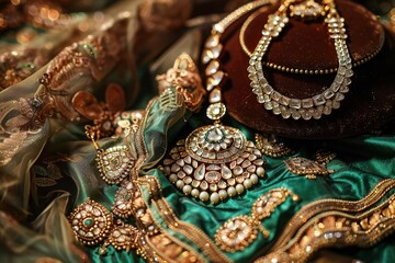 Multiple gold kundan jewelry, temple jewelry for dancers to use as dance jewels