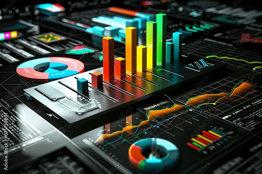 Poster dynamic 3d bar chart showing positive growth with stock market analytics
