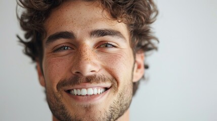 Fototapeta premium Portrait of a handsome young man smiling with perfect teeth and a happy expression
