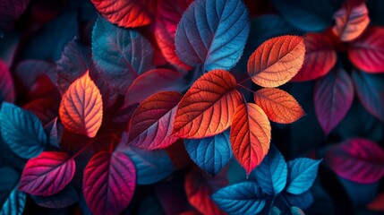 Glowing foliage leaves with vibrant autumn colors