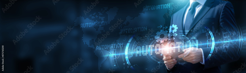 Aufkleber automation. businessman using tablet on global network connection on automation and innovation with 