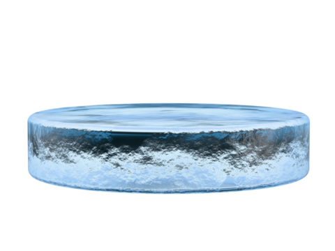 Empty ice podium winter stage 3d png background of snow presentation product platform display cosmetic advertising or cold iceberg pedestal mockup template and blank frozen stone table stand concept.