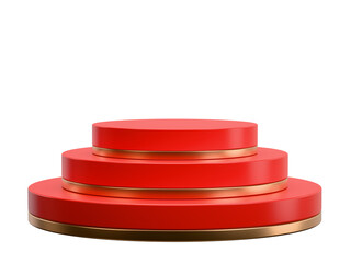 Luxury gold and red pedestal background stage podium with empty golden 3d product platform presentation display or modern premium cosmetic template stand and advertising backdrop studio round showcase