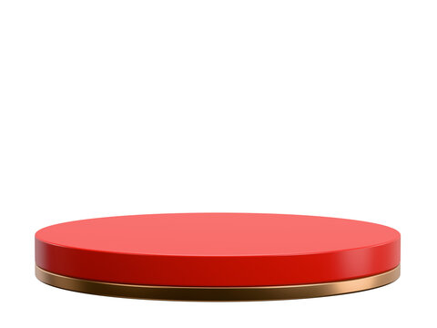 Luxury gold and red pedestal background stage podium with empty golden 3d product platform presentation display or modern premium cosmetic template stand and advertising backdrop studio round showcase