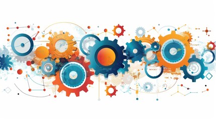 Obraz premium An abstract illustration representing the concept of business analysis, with interconnected gears and cogs symbolizing the complexity and interconnectedness of business processes.