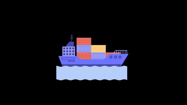 cargo ship animation with looping , 4k resolution, and Alpha Channel. flat illustration hand drawn style