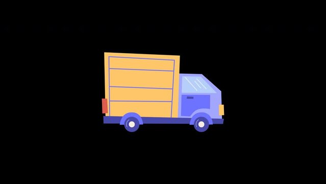truck delivery animation with looping , 4k resolution, and Alpha Channel. flat illustration hand drawn style
