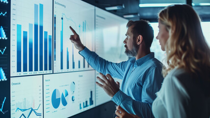 man and a woman discussing a project in a minimalist office, soft light and muted colors creating a calm work environment,