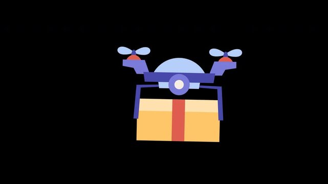 drone delivery animation with looping , 4k resolution, and Alpha Channel. flat illustration hand drawn style