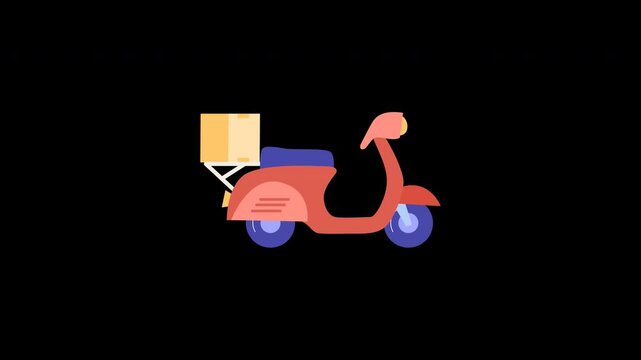 motorcycle delivery animation with looping , 4k resolution, and Alpha Channel. flat illustration hand drawn style