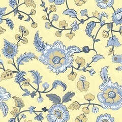 Fototapeta premium Complex Traditional Flower and Leaf Design in Purple and Gold