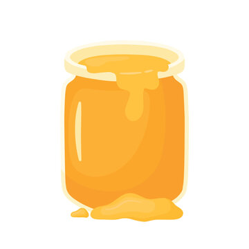 recommend clip art: Delicious honey in jar with honey dripping cute cartoon vector illustration