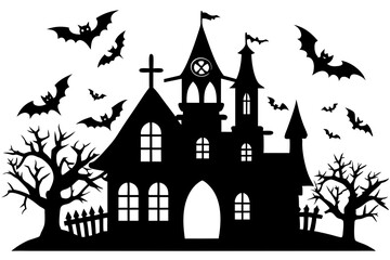Scary Halloween house black silhouette vector