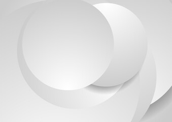 White grey geometric tech background with minimal paper circles. Vector abstract design