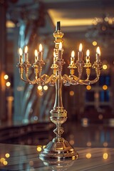 Fototapeta premium Silver Candelabra with Five Lit Candles