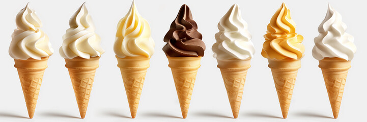 Soft serve ice cream png element set on perfect white background. banner concept