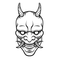 Hand-drawn illustration of a Japanese oni mask
