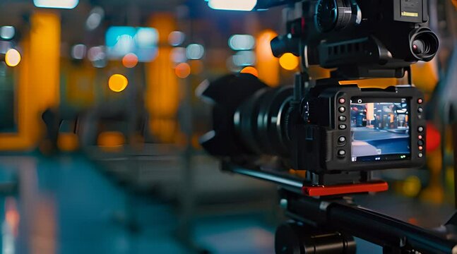 A camera is set up in a gym, capturing the action of people working out.