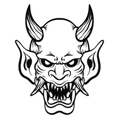 Hand-drawn illustration of a Japanese oni mask